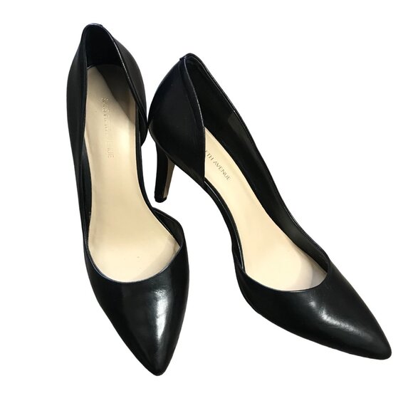 Saks Fifth Avenue Black Nettie Heels Women's Size‎ 8M Leather Classic Mid Height - Picture 1 of 11